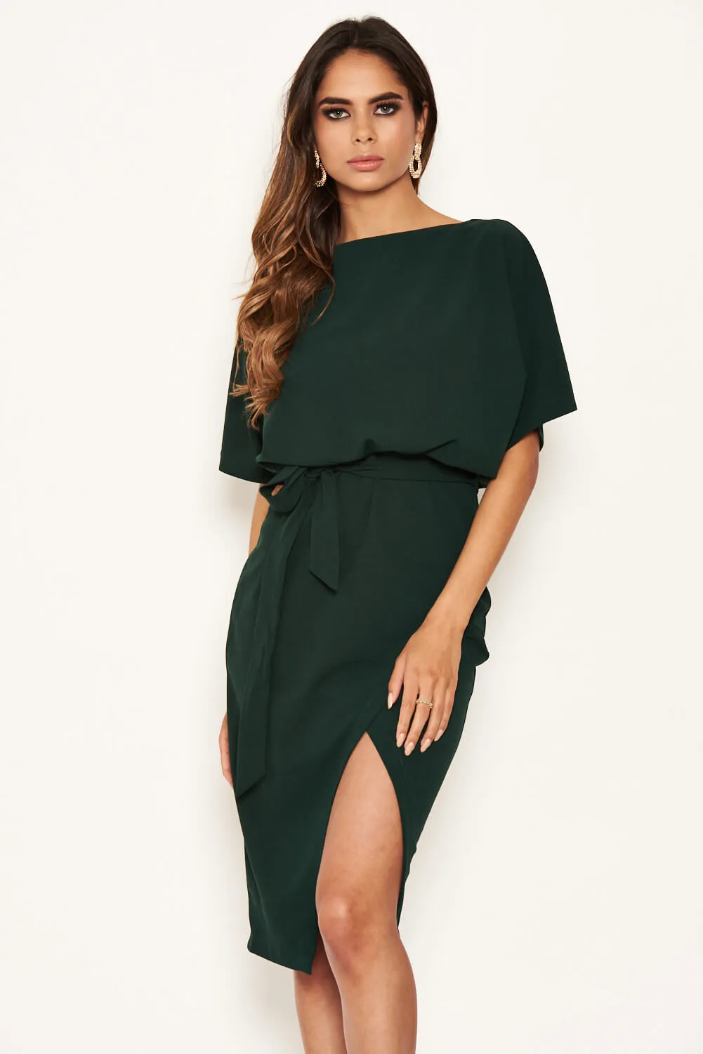 Teal Tie Waist Midi Dress