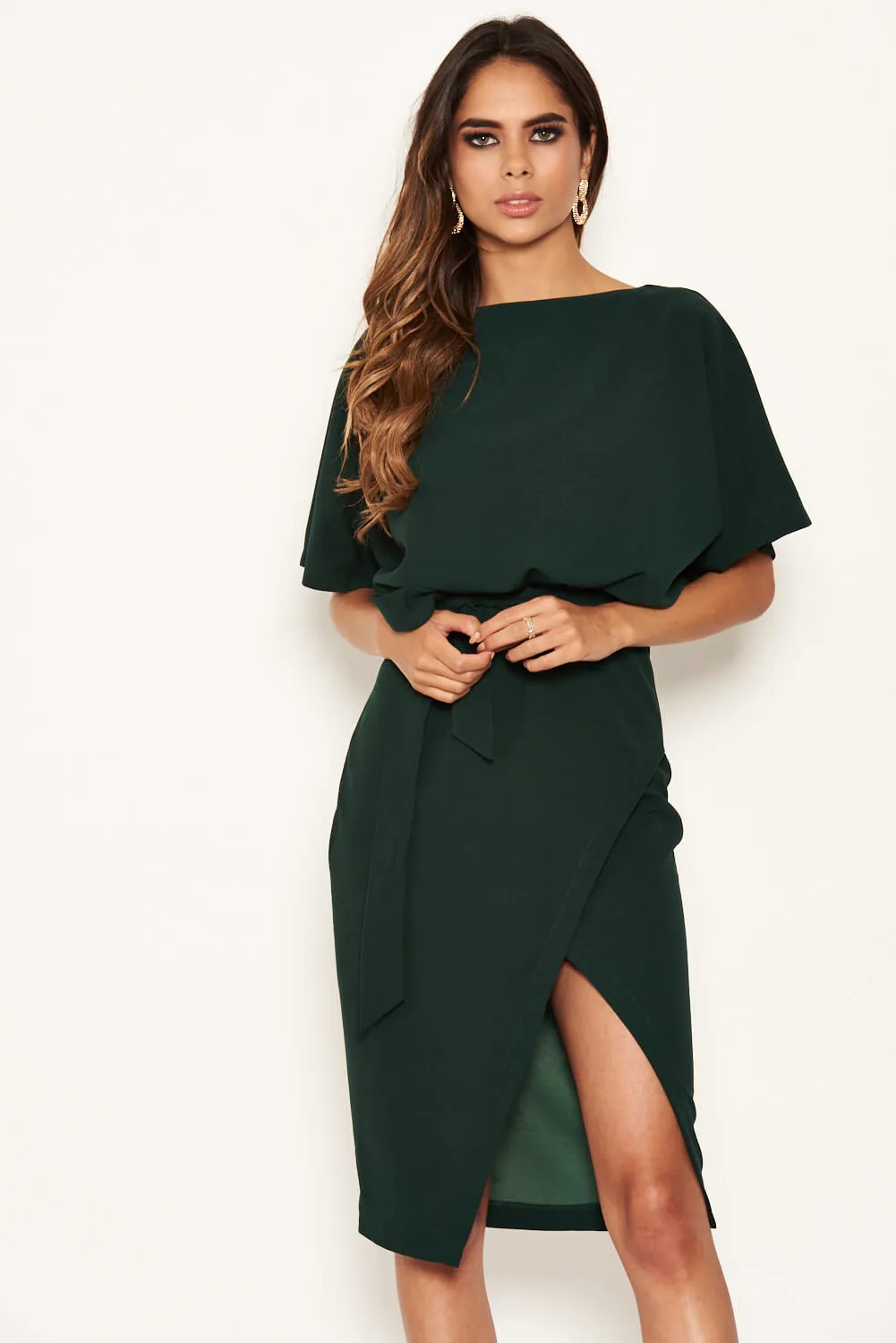 Teal Tie Waist Midi Dress