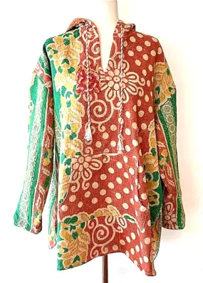 Throw and Go Hoodies Redefines Kantha (Green)