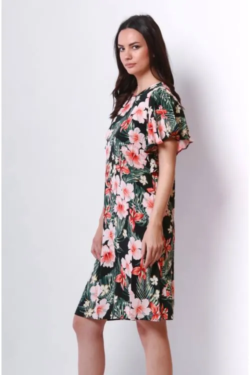 Tie Waist Floral Print Midi Dress