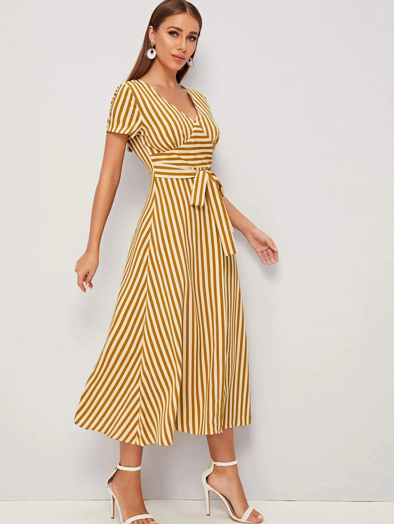 Tie Waist Stripe Longline Dress