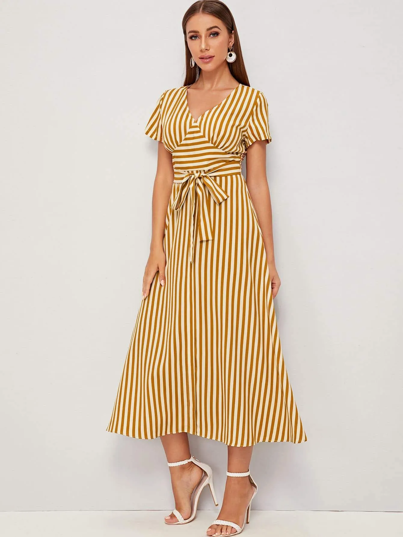 Tie Waist Stripe Longline Dress