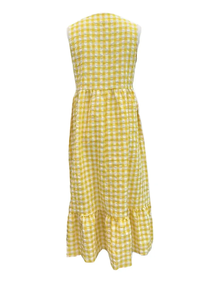 Trendy Gingham Tie-Up Midi Dress for Stylish Days