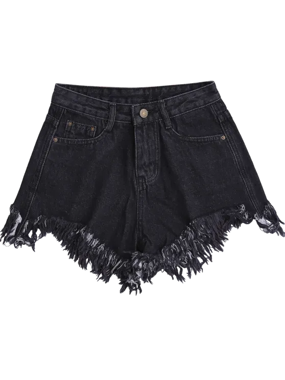 Trendy Wide Leg Frayed Hem Denim Shorts