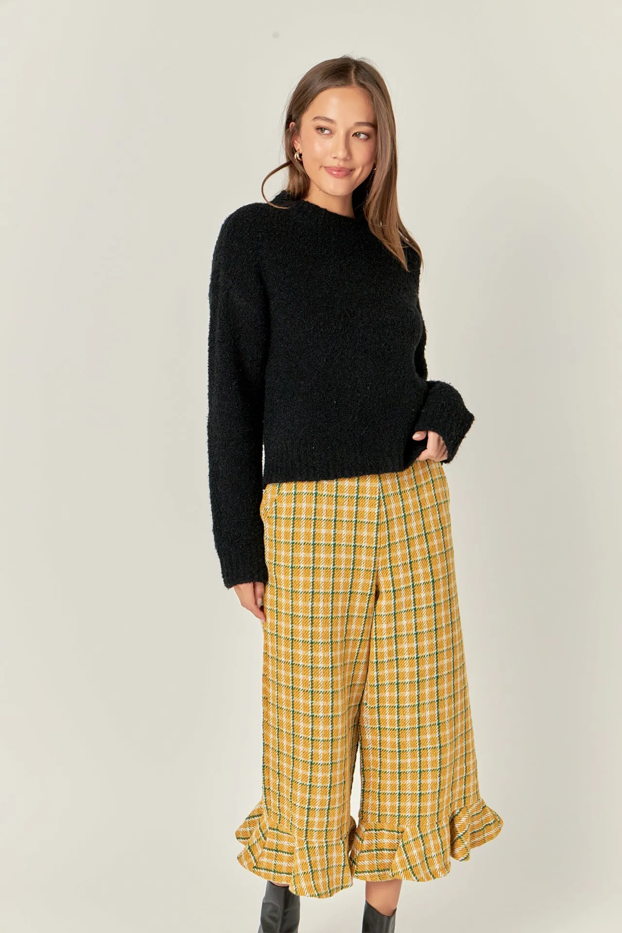 Tweed Wide Leg Culotte Pants