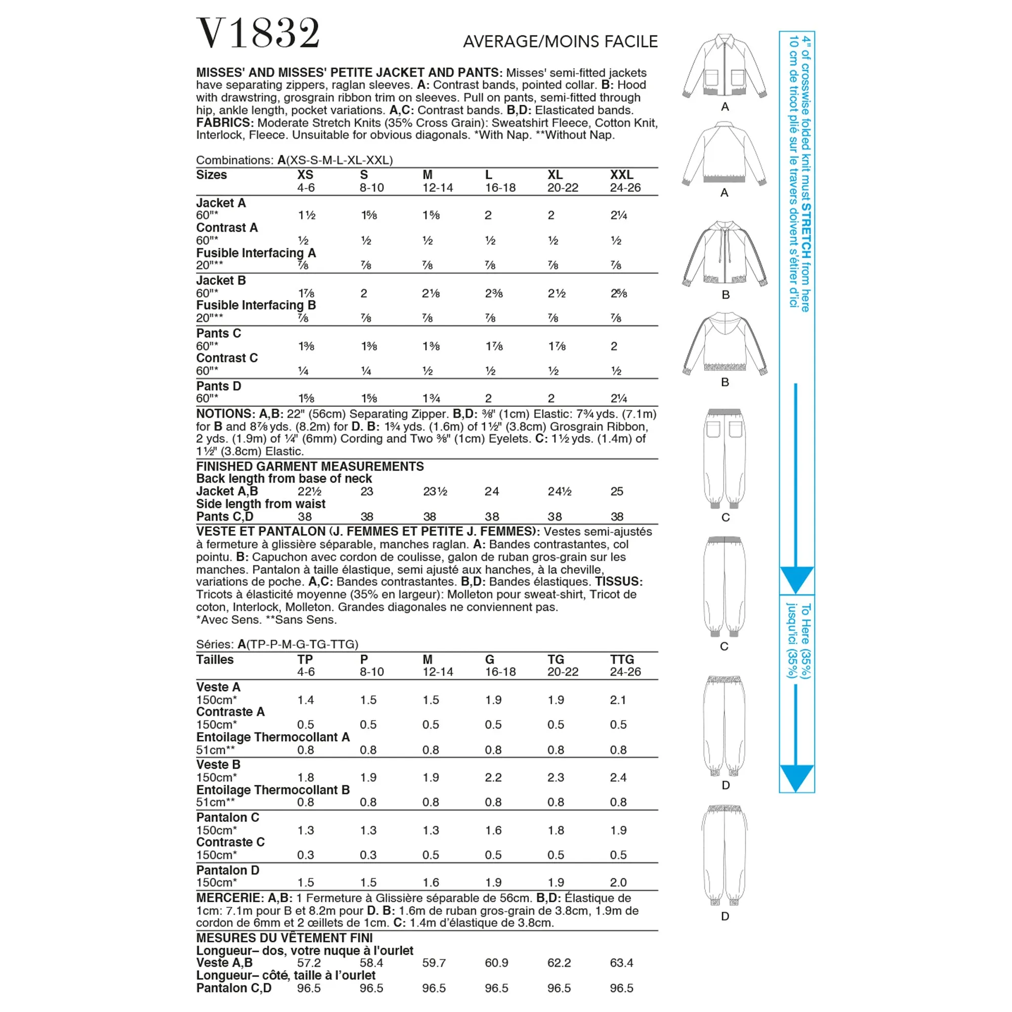 V1832 Misses' and Misses' Petite Jacket and Trousers