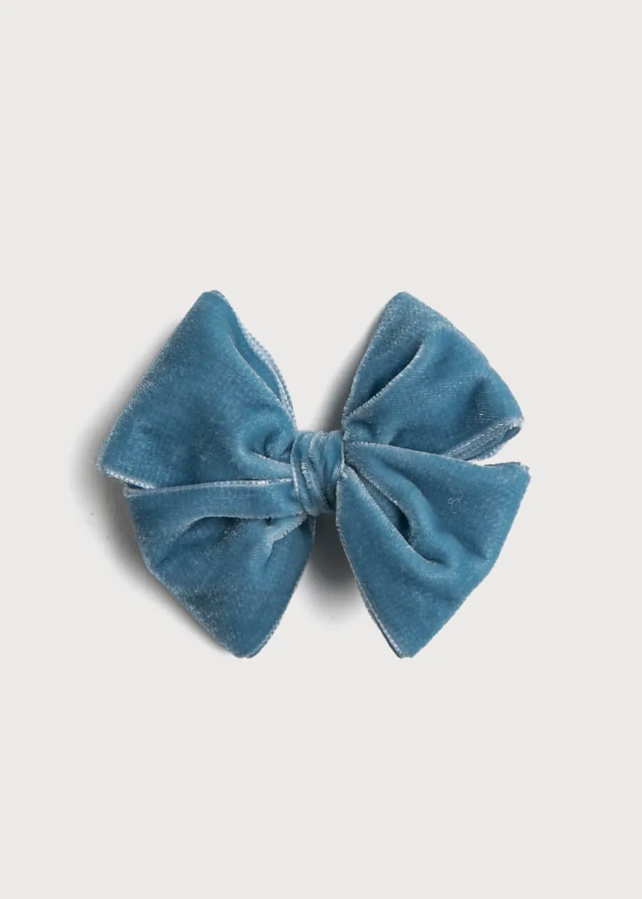 Velvet Big-Bow Clip in Blue