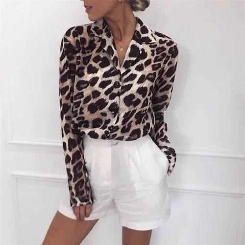 Vintage Blouse Long Sleeve Sexy Leopard Print