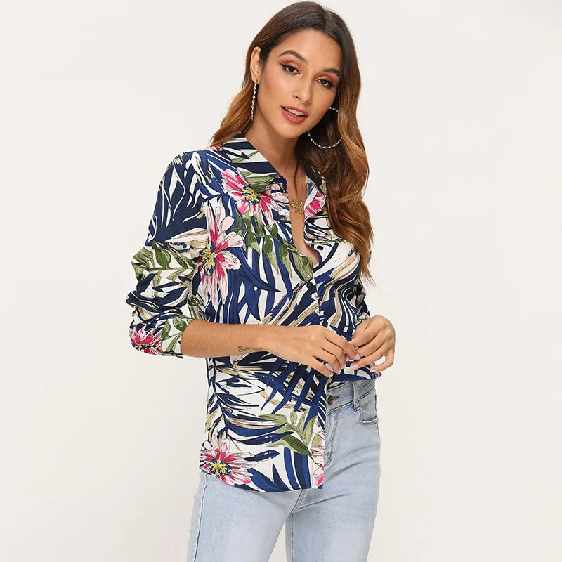 Vintage Floral Print Women Blouse Shirts