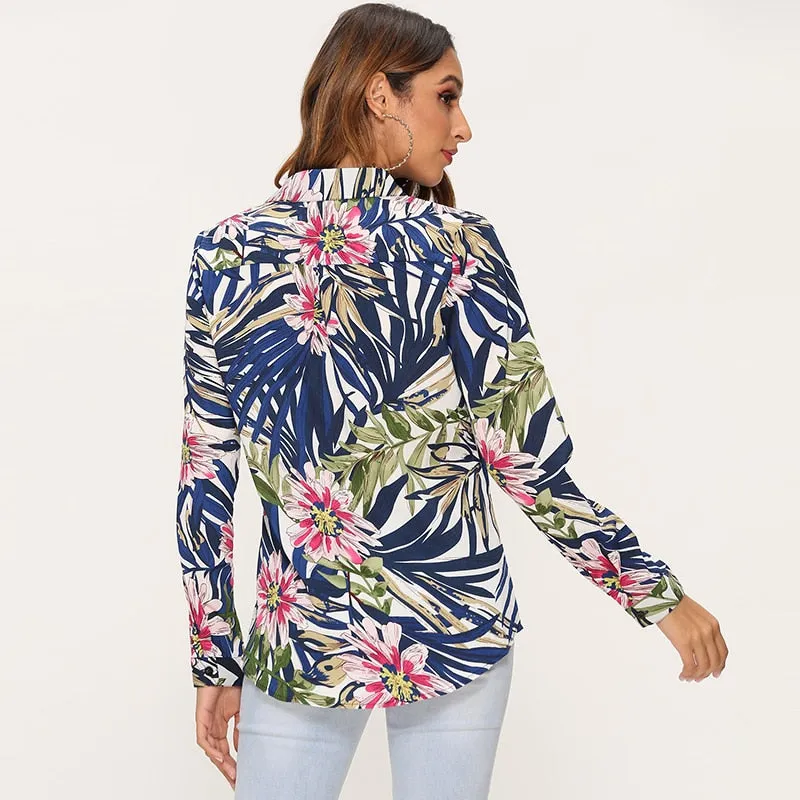 Vintage Floral Print Women Blouse Shirts