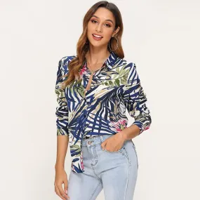 Vintage Floral Print Women Blouse Shirts