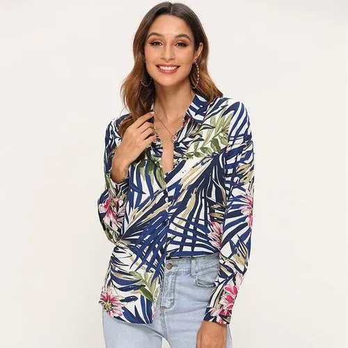 Vintage Floral Print Women Blouse Shirts