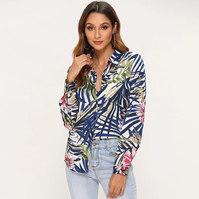 Vintage Floral Print Women Blouse Shirts