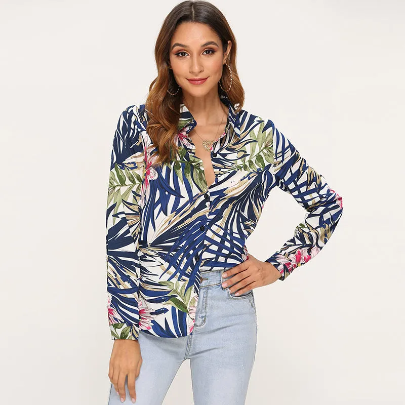 Vintage Floral Print Women Blouse Shirts