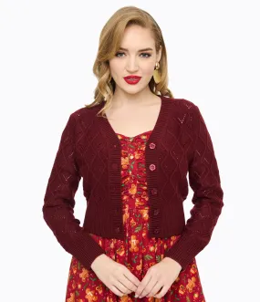 Voodoo Vixen Burgundy Flower Button Cardigan