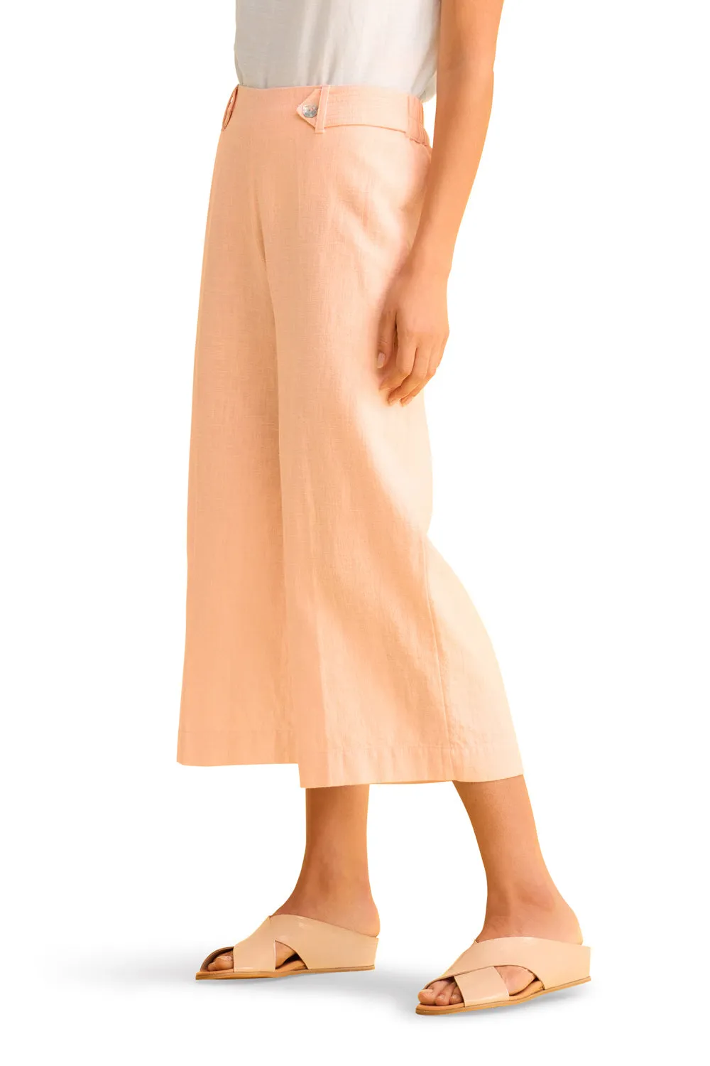 Waist Tab Linen Culotte - Peach