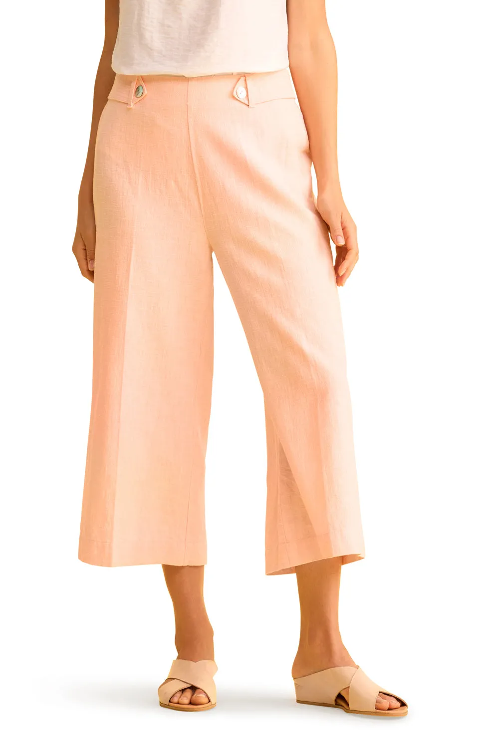 Waist Tab Linen Culotte - Peach