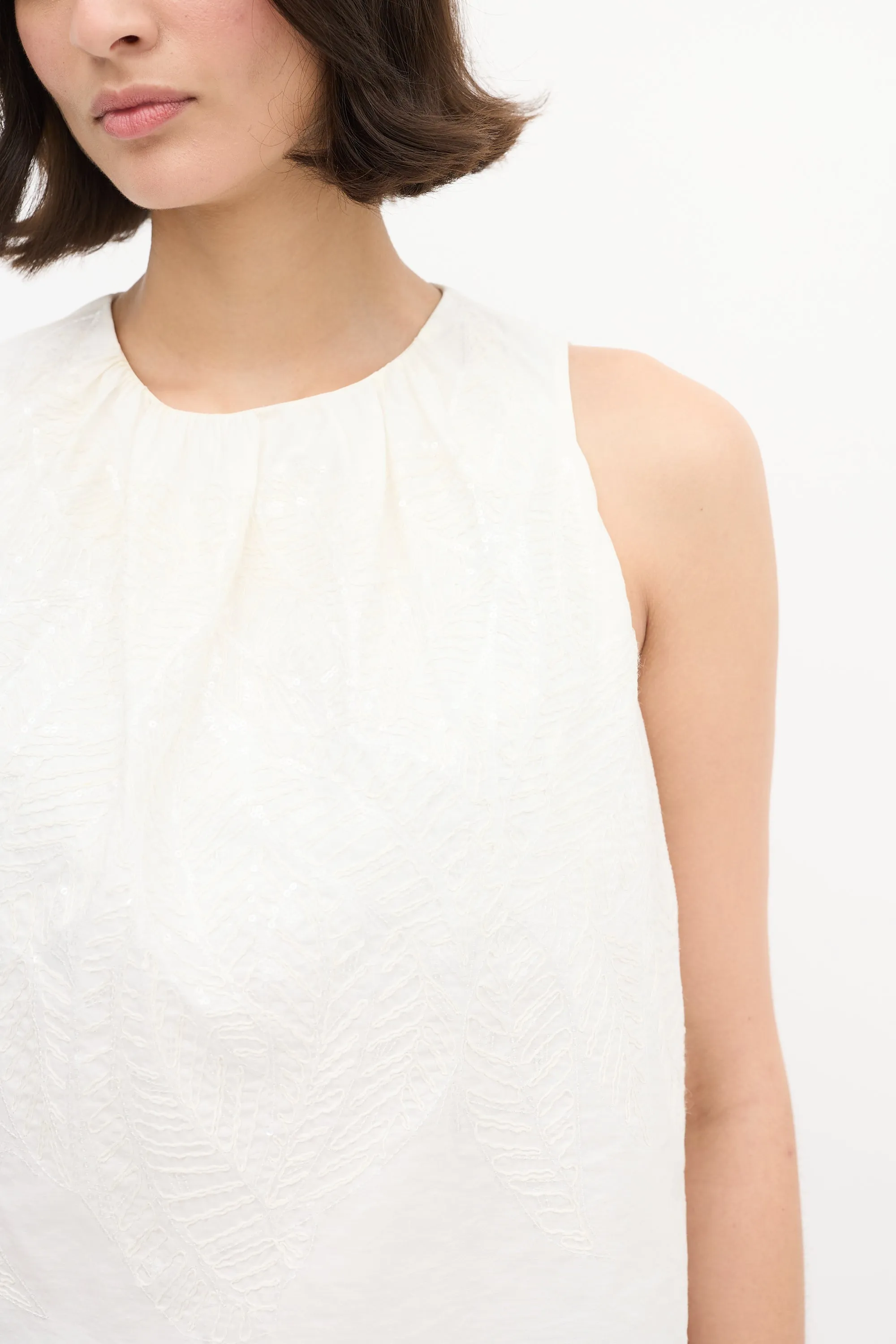 White Cotton Embroidered Sequin Top