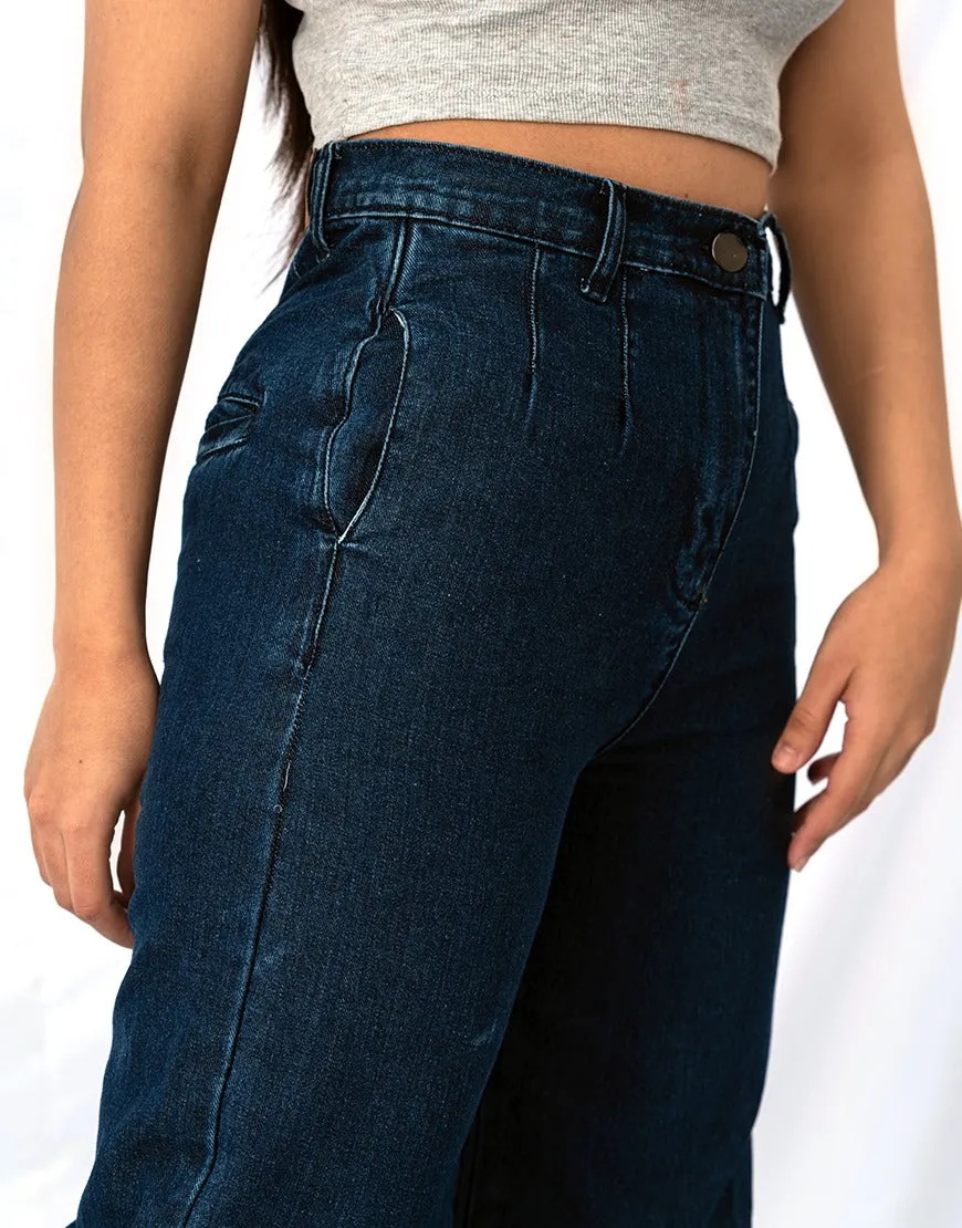 Wide Leg Pleated Jeans Dark Wash