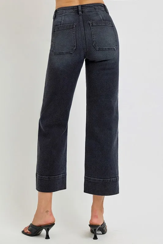 Wide Leg Wash Black Jeans