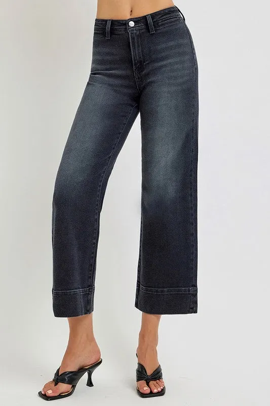 Wide Leg Wash Black Jeans