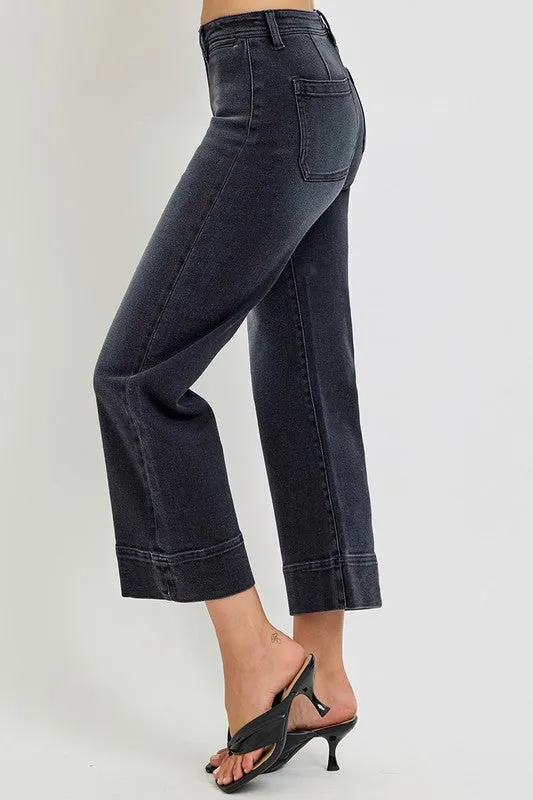 Wide Leg Wash Black Jeans