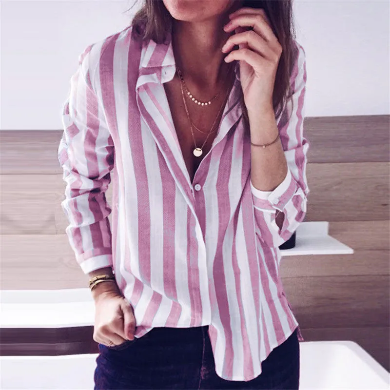 Women Blouses Striped Shirt Casual