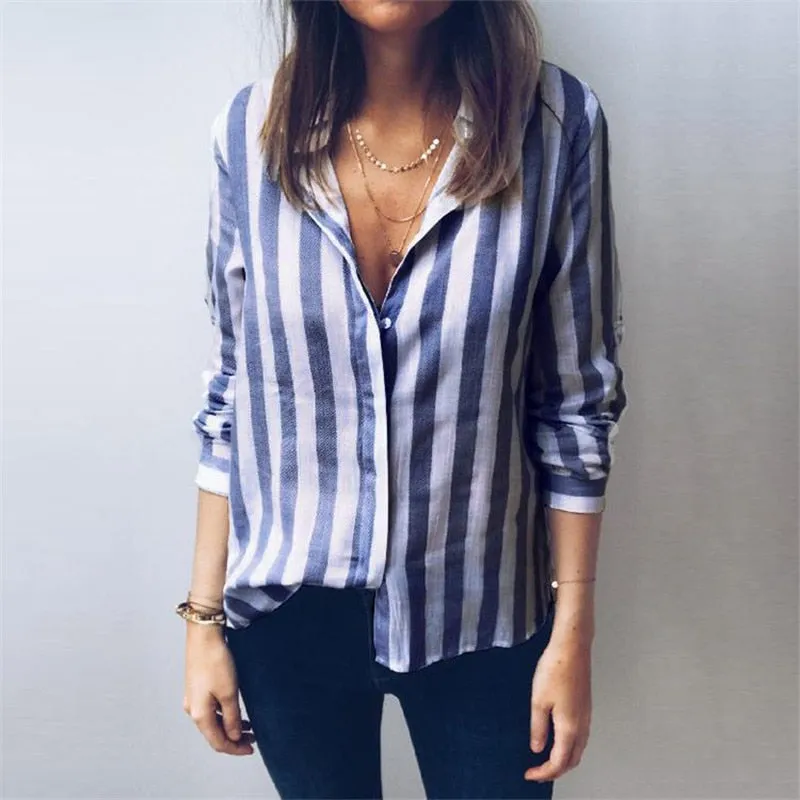 Women Blouses Striped Shirt Casual