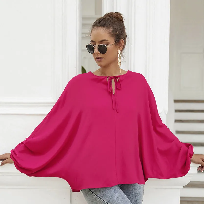 Women's Casual Loose Shirt Balloon Sleeve V-Neck Blouse Top