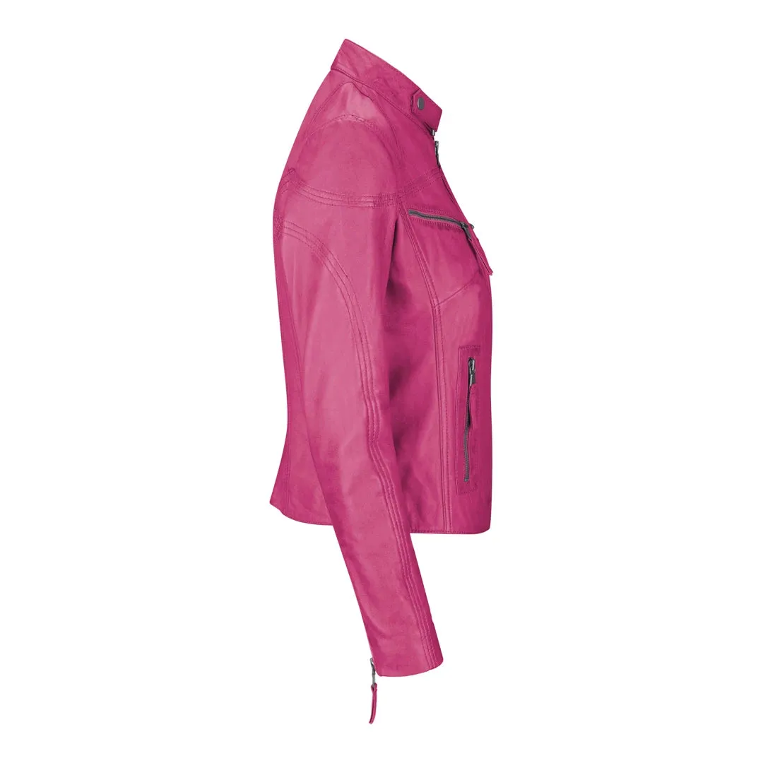 Women's Leather Fitted Biker Short Pink Jacket