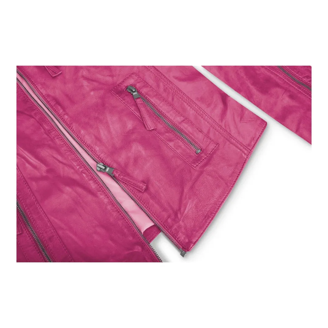 Women's Leather Fitted Biker Short Pink Jacket