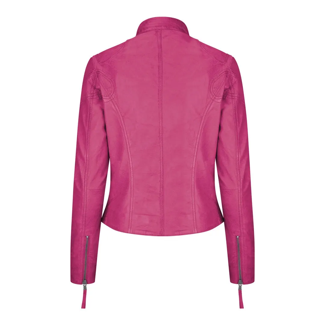 Women's Leather Fitted Biker Short Pink Jacket