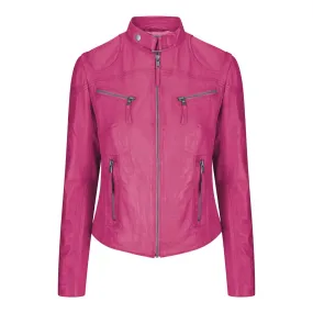 Women's Leather Fitted Biker Short Pink Jacket