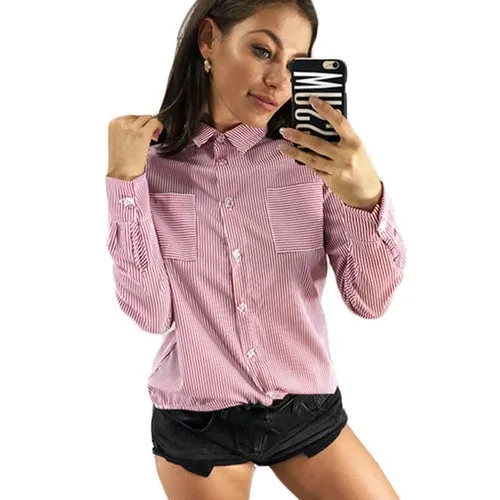 Womens Tops And Blouses Striped Long Sleeve Shirt