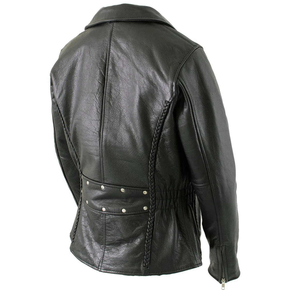 Xelement B8000 Women's Black 'Classic Braided' Fitted Motorycle Jacket