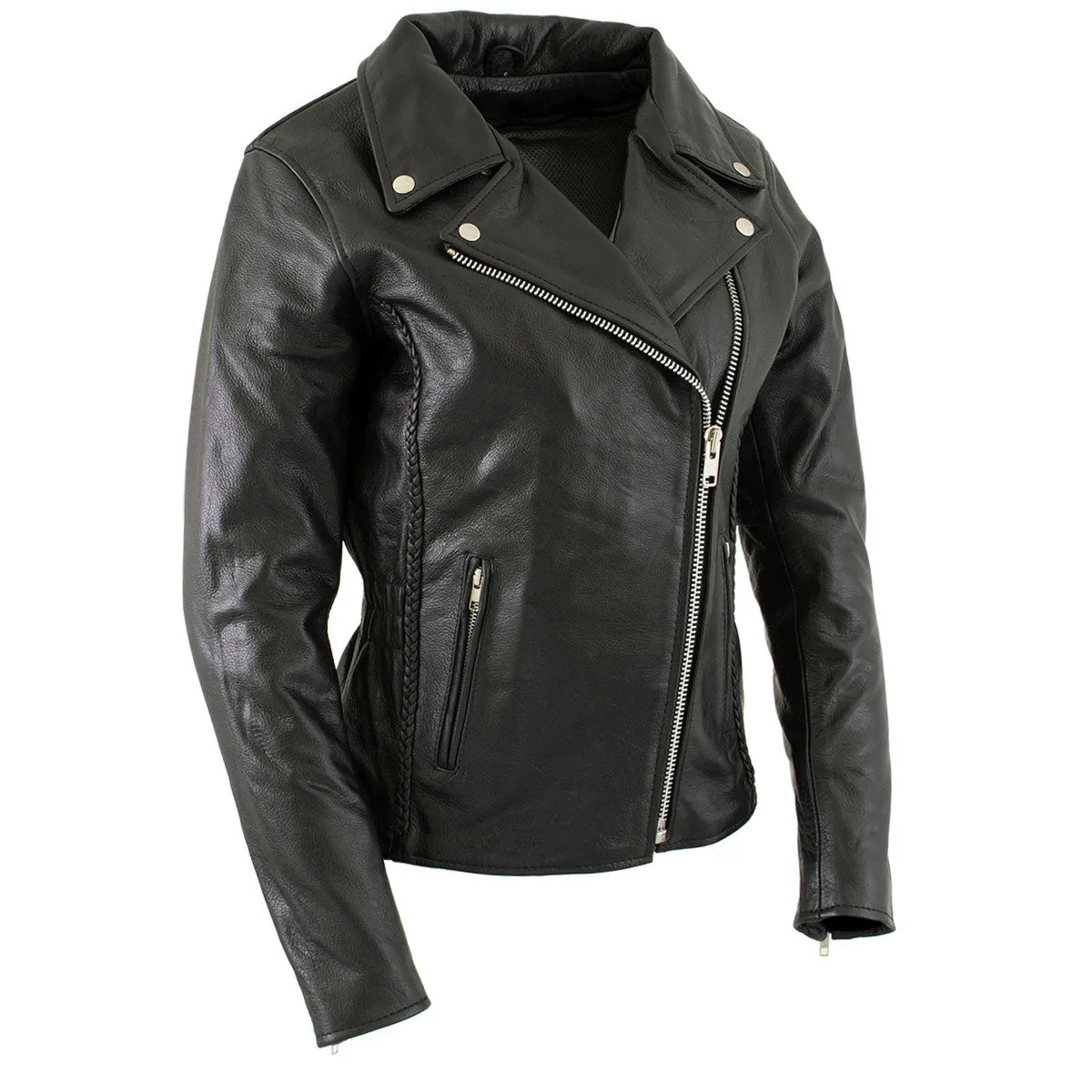 Xelement B8000 Women's Black 'Classic Braided' Fitted Motorycle Jacket