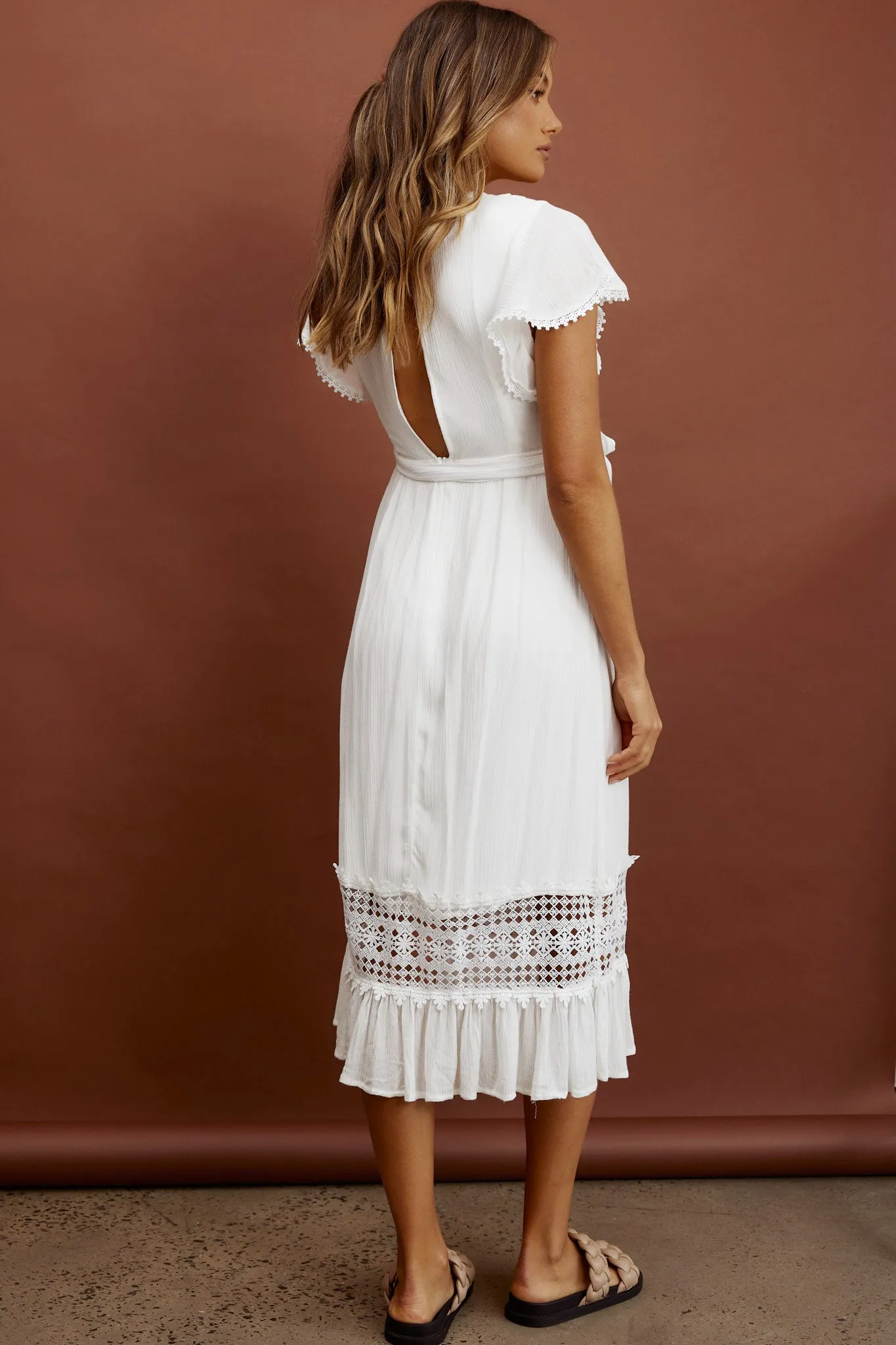 Zephyr Waist Tie Midi Dress White